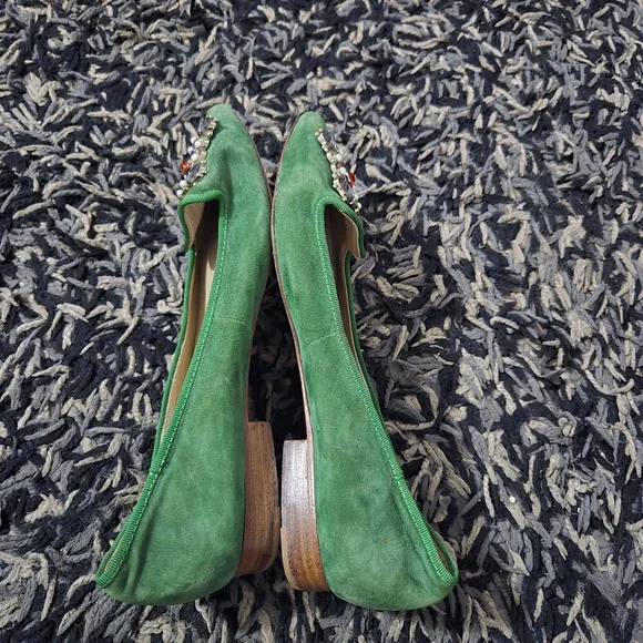 Miu Miu Green Suede Jeweled Pointed Toe Flats EU 37 - Picture 7 of 8